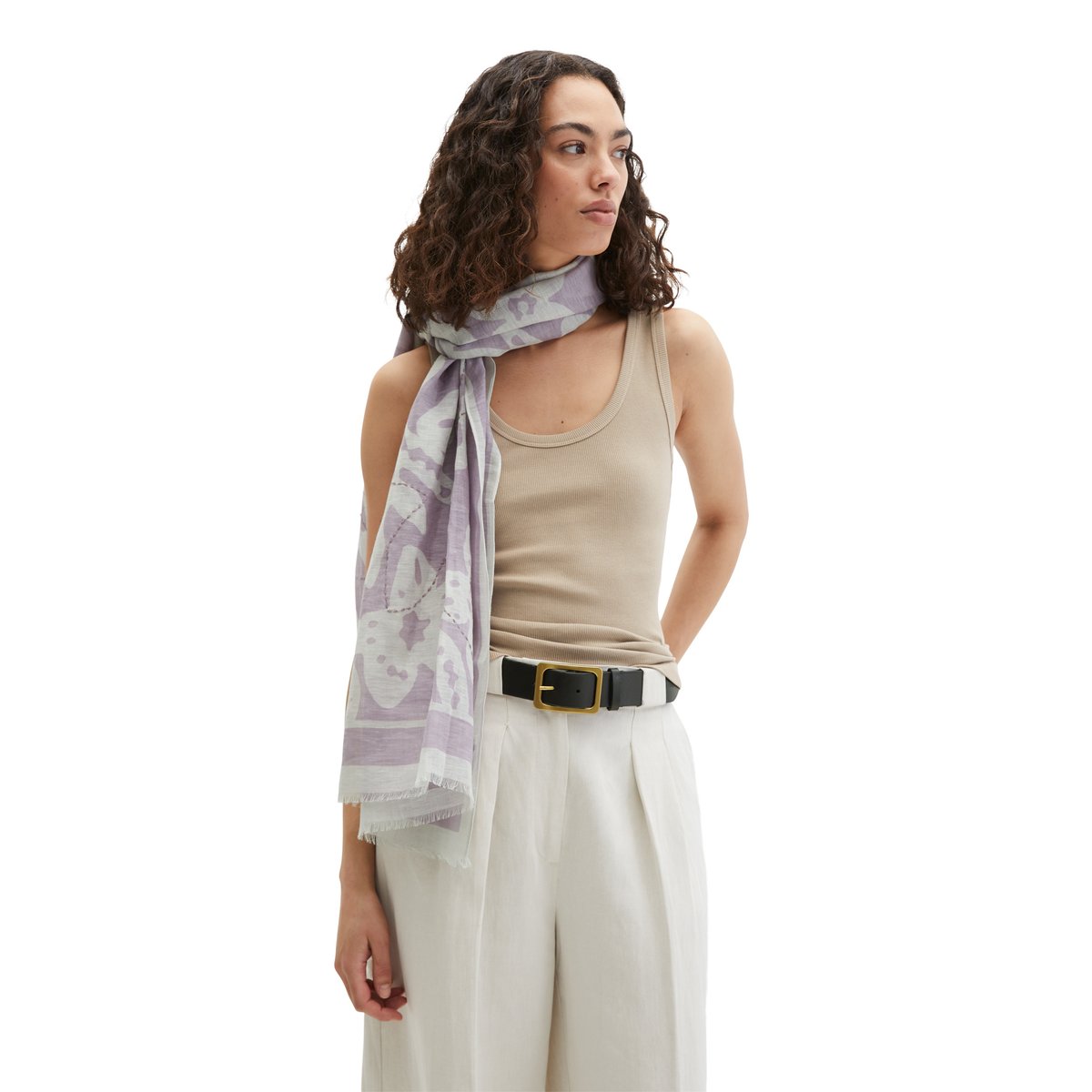 Foulard imprimé en lin mélangé rose bonbon, MARC O'POLO