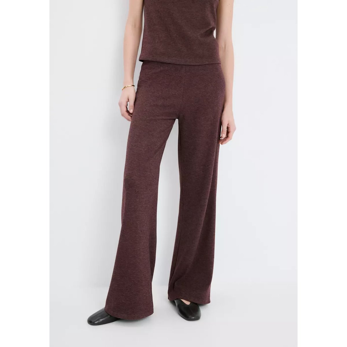 Pantalon maille taille élastique bordeaux, MANGO