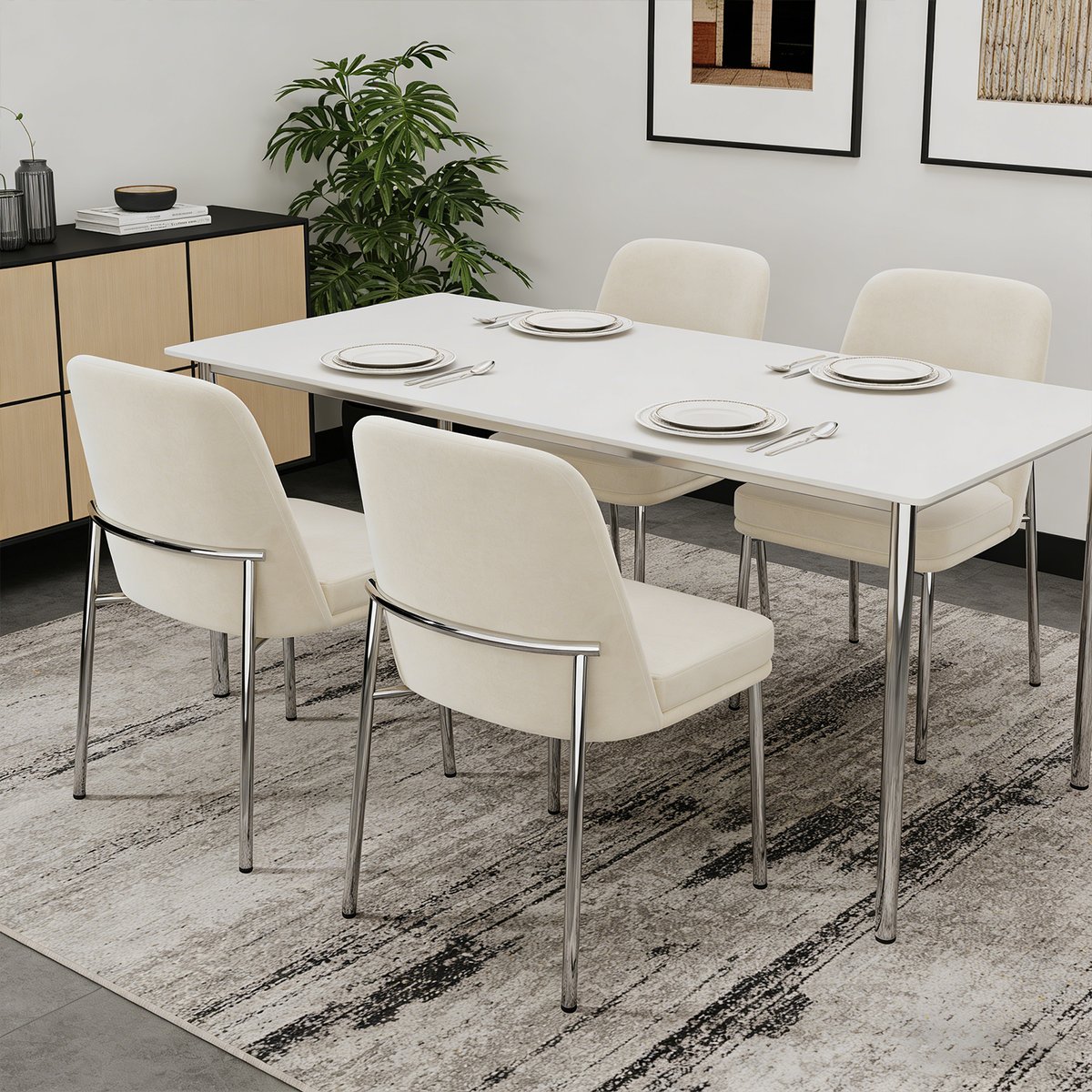Lot de 4 chaises de salle à manger en velours avec pieds métal, DUORAUC beige, MEUBLES COSY