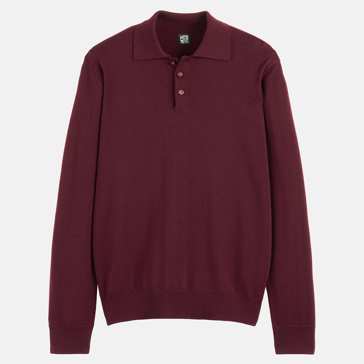 Jersey con cuello polo de lana merina, Signature burdeos, LA REDOUTE COLLECTIONS
