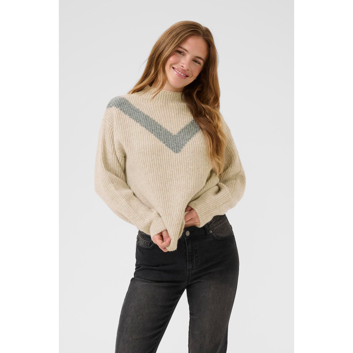 Pullover tricoté gris feather g. mel. w. grey mel., KAFFE