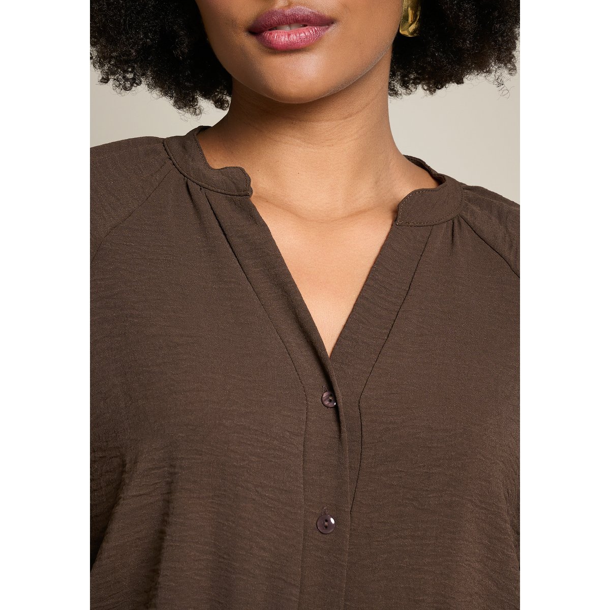 Blouse fluide à col mao brun fonce chocolate, LOLALIZA