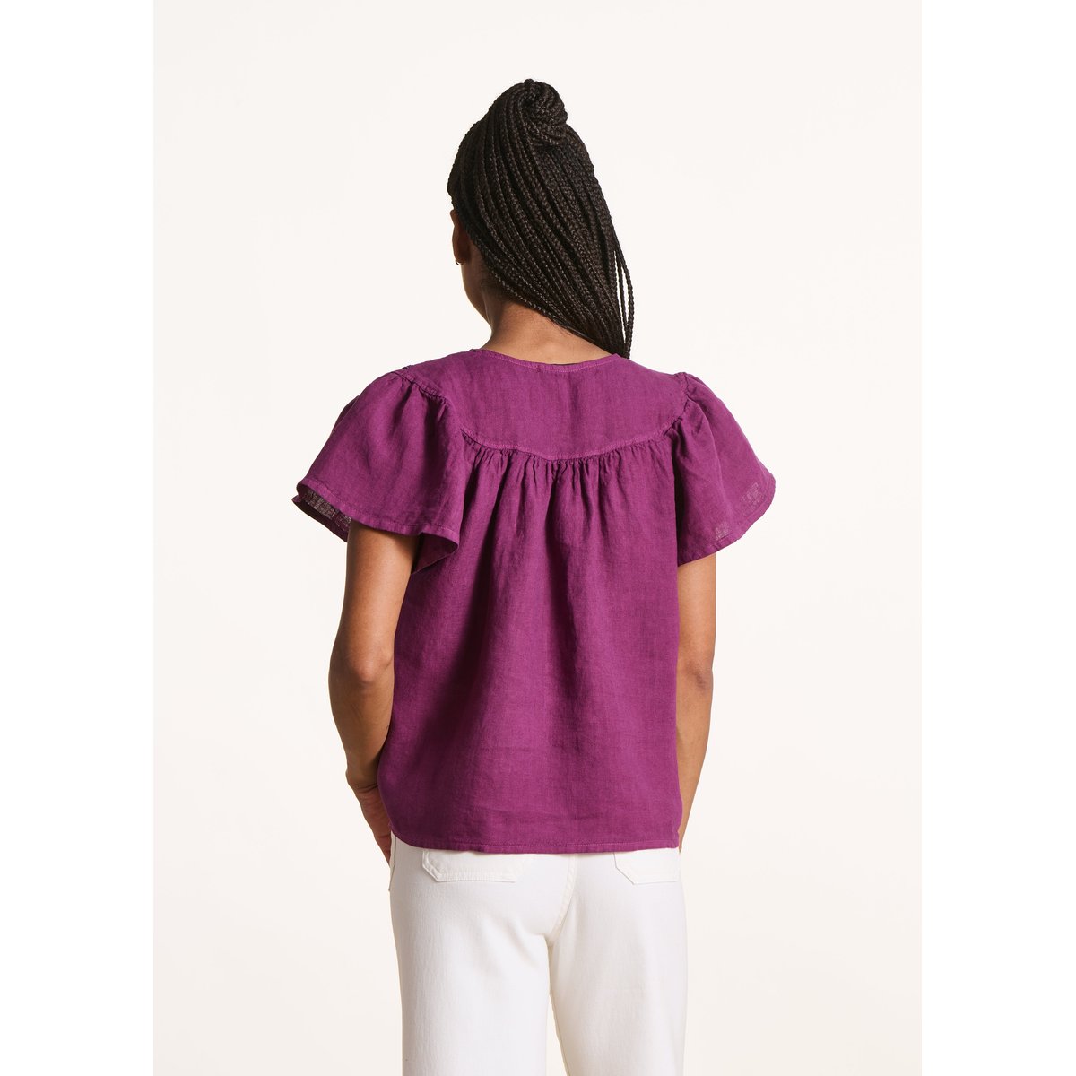 Top ample en lin manches courtes figue, LA FEE MARABOUTEE