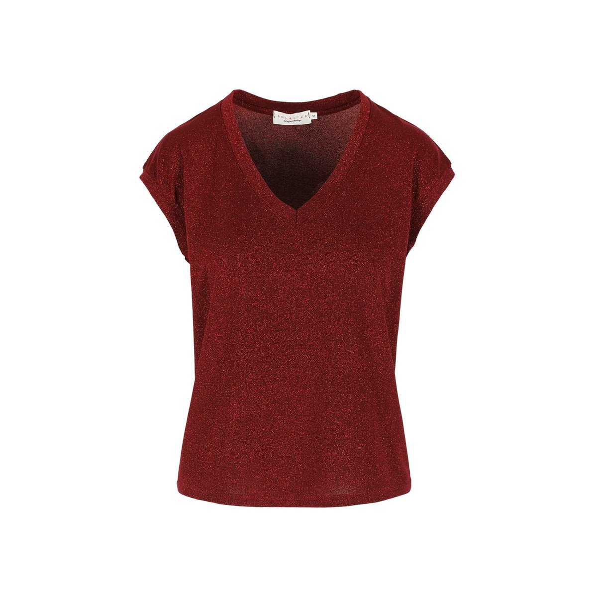 T-shirt fil textile col v bordeaux wine, LOLALIZA