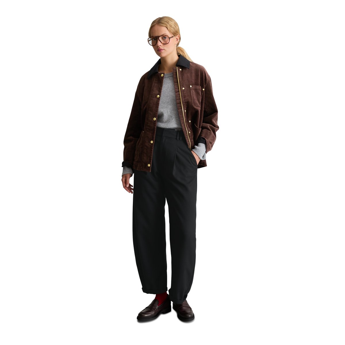Veste de ferme en velours côtelé, coupe décontractée en coton bio extensible marron, MARC O’POLO DENIM
