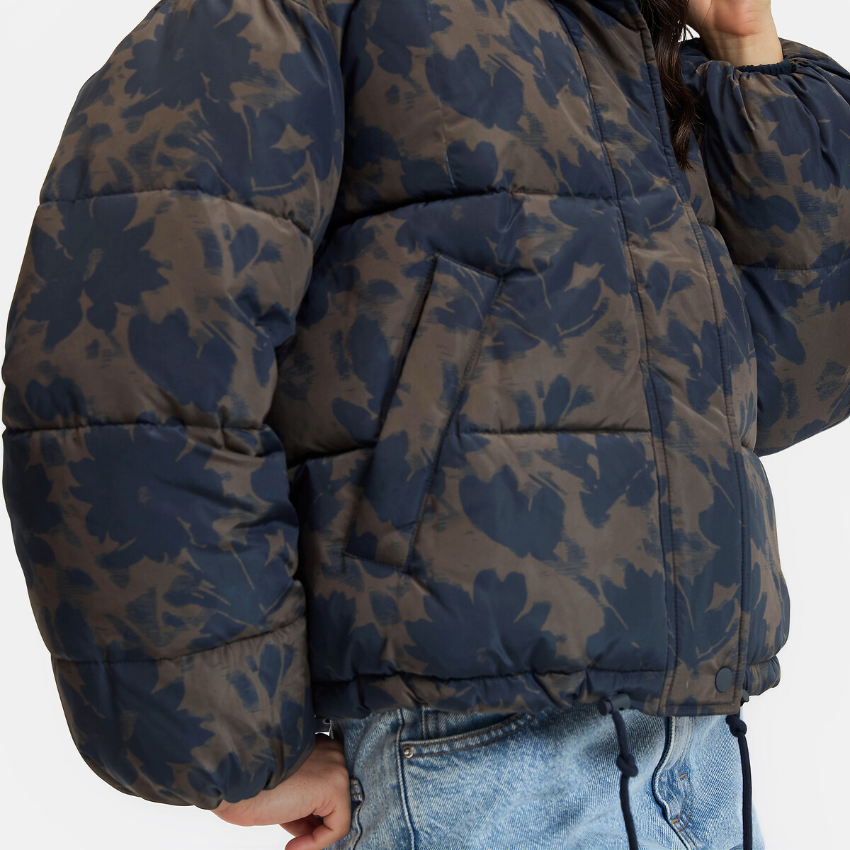 Blusão curto acolchoado, com padrão floral castanho/estampado, LA REDOUTE COLLECTIONS