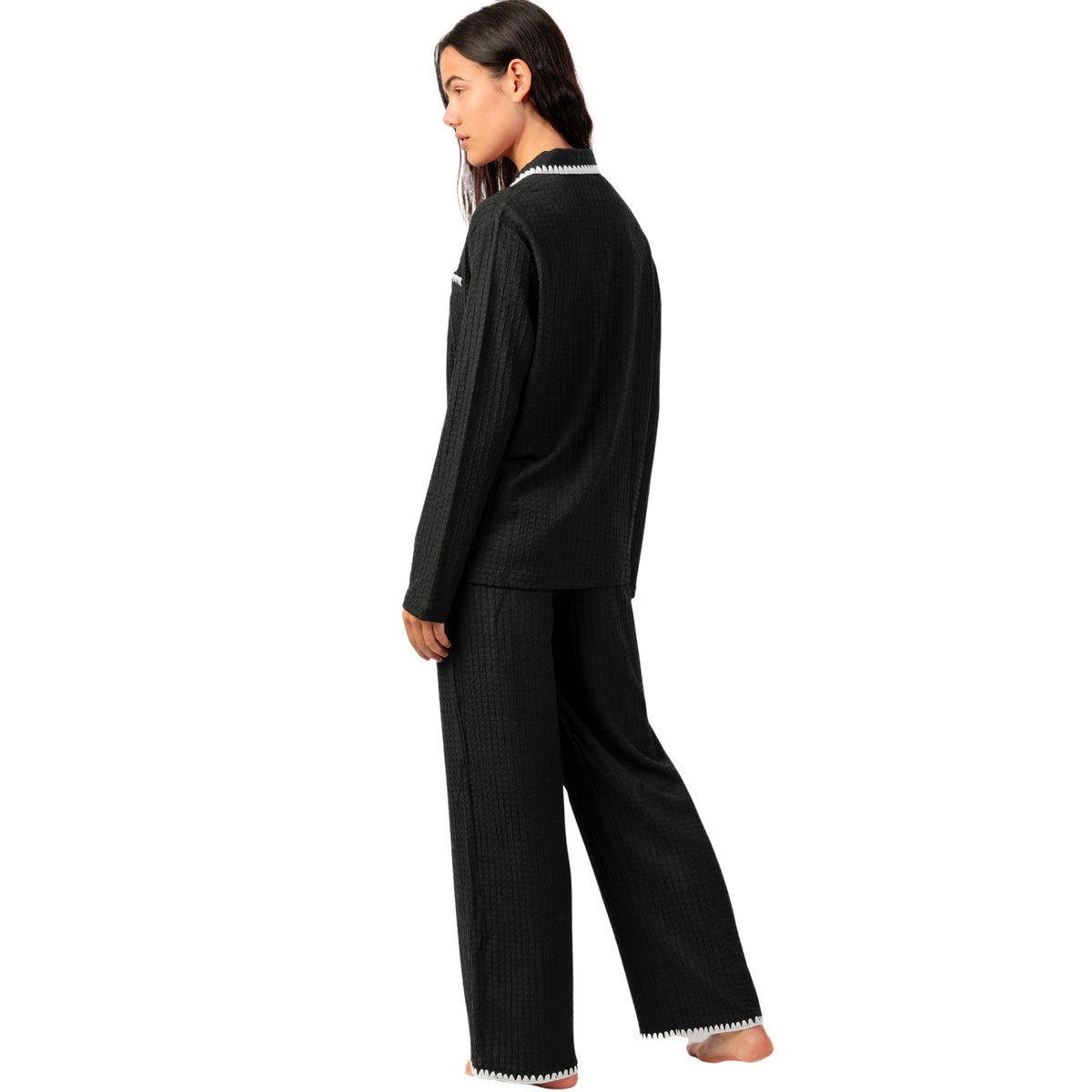 Pyjama pantalon large et chemise manches longues Stitching noir, ADMAS