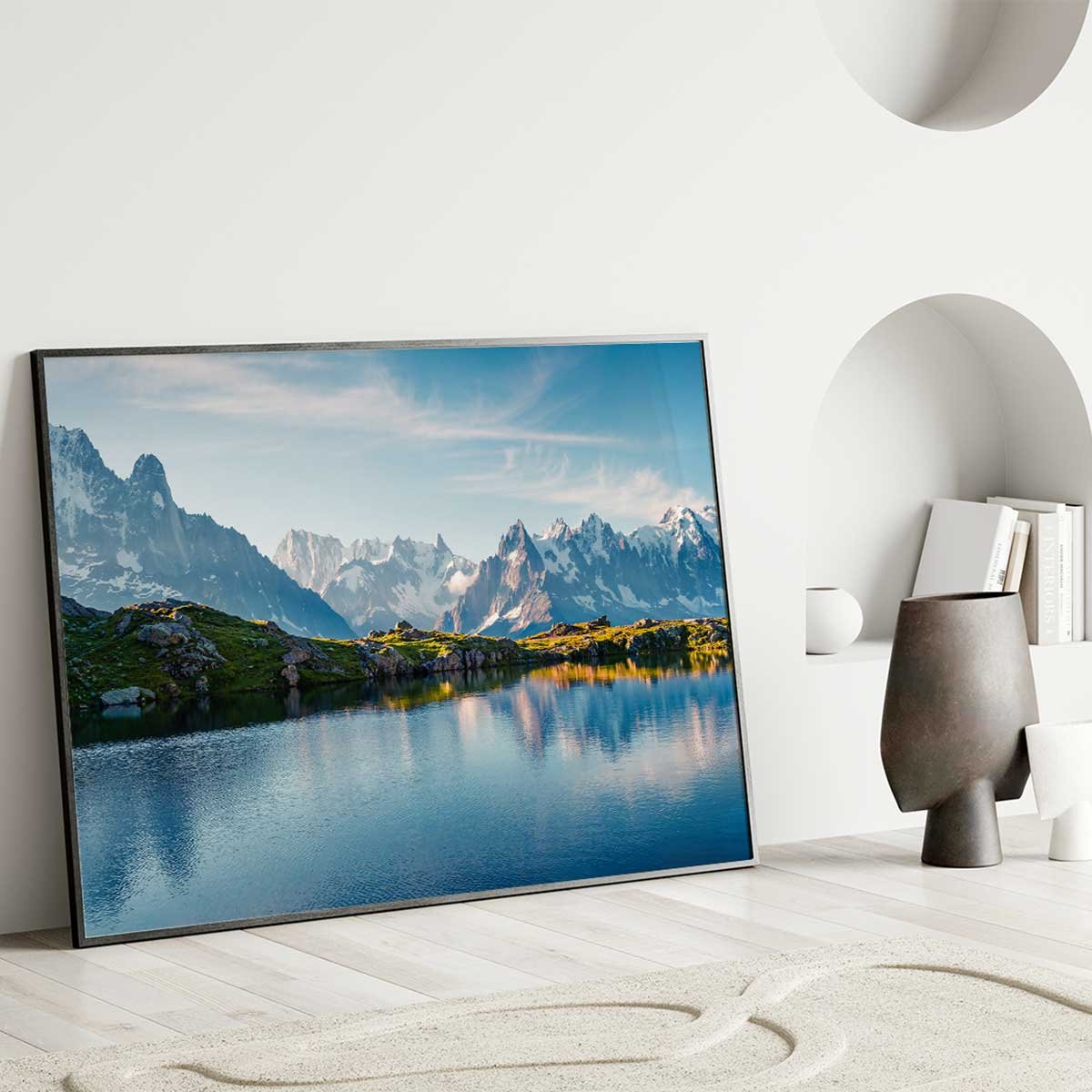 Affiche encadrée Lac de montagne affiche + cadre en métal - noir, HEXOA