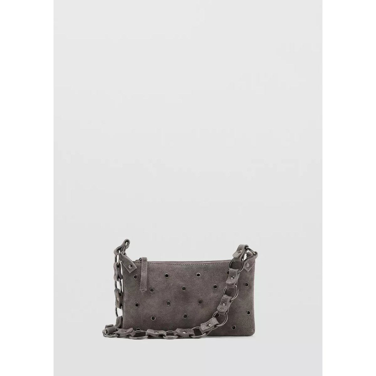 Sac porté épaule en cuir à œillets gris, MANGO TEEN