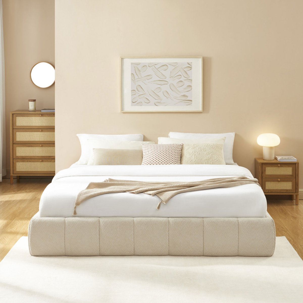 Lit coffre en tissu chenille 180x200cm- ROMEO beige, DRAWER