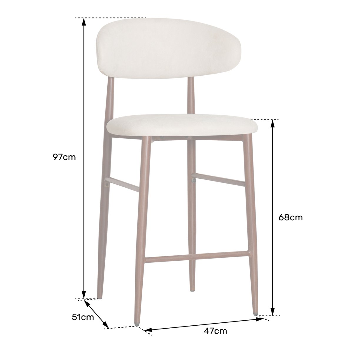 Tabourets de bar en tissu, lot de 2, Simon, SIMON beige, bois clair, HAPPY GARDEN