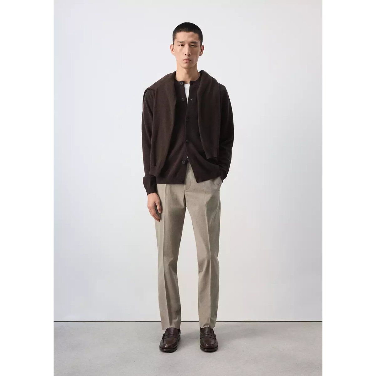 Cardigan 100 % laine maille fine chocolat, MANGO MAN