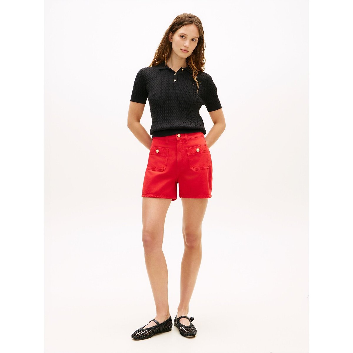 Short taille haute en coton rouge, TOMMY HILFIGER