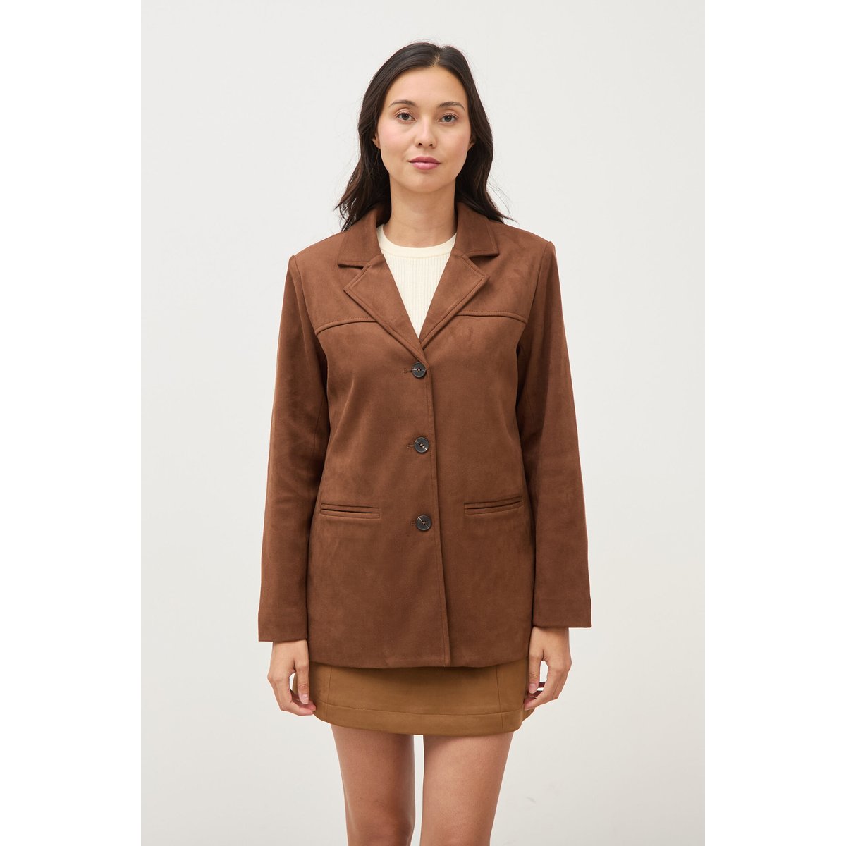 Blazer col tailleur manches longues marron foncé, BONOBO