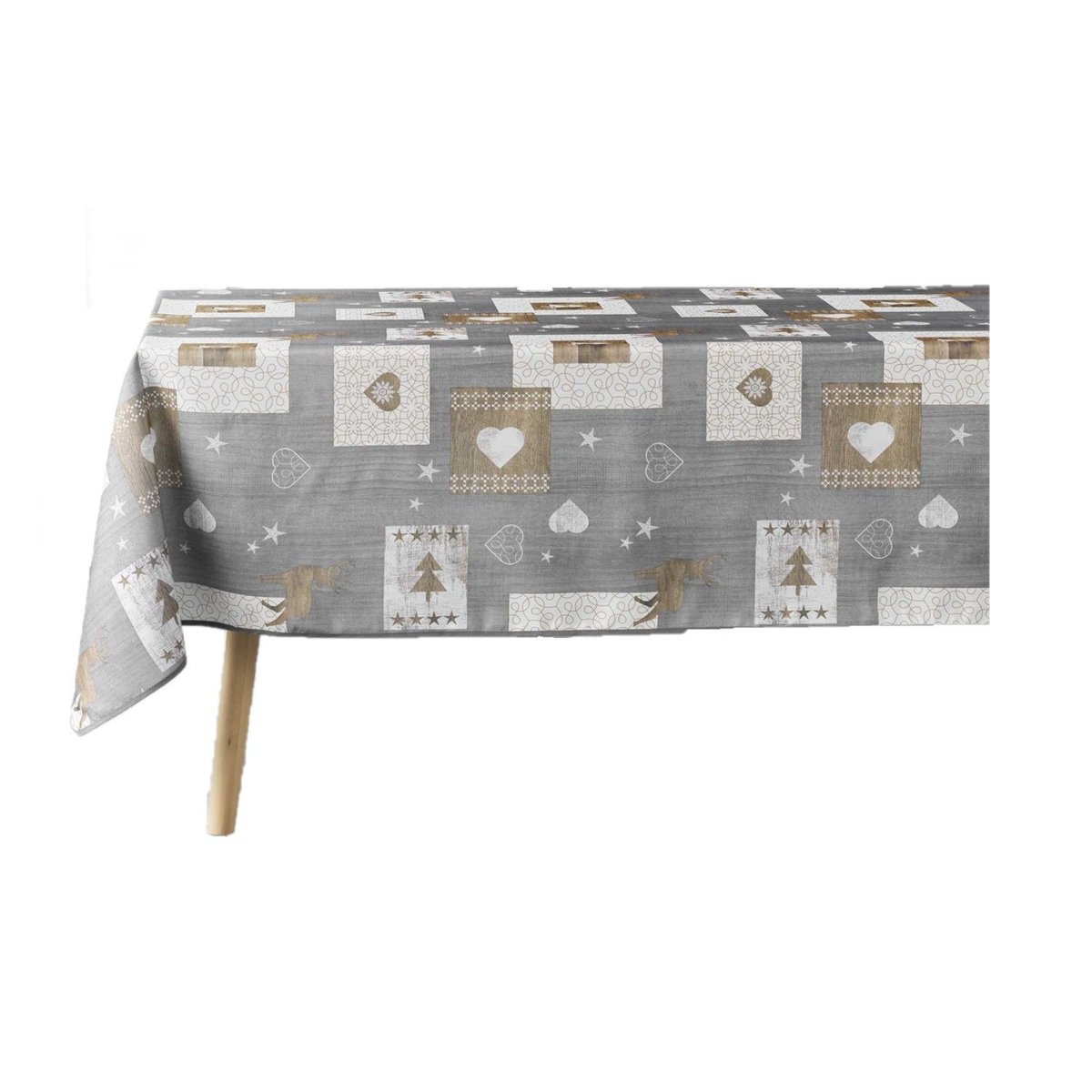 Nappe rectangulaire antitache et infroissable CŒURS gris, TOILINUX