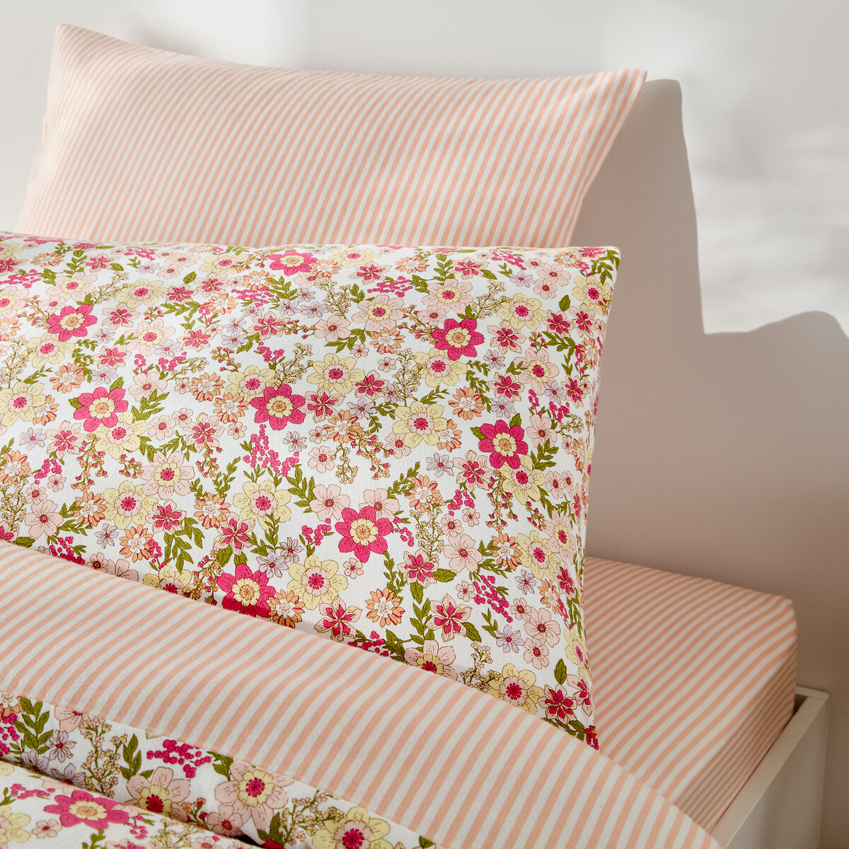Funda de almohada para cama infantil, de franela, estampado de flores, MEREDITH crudo/rosa, LA REDOUTE INTERIEURS