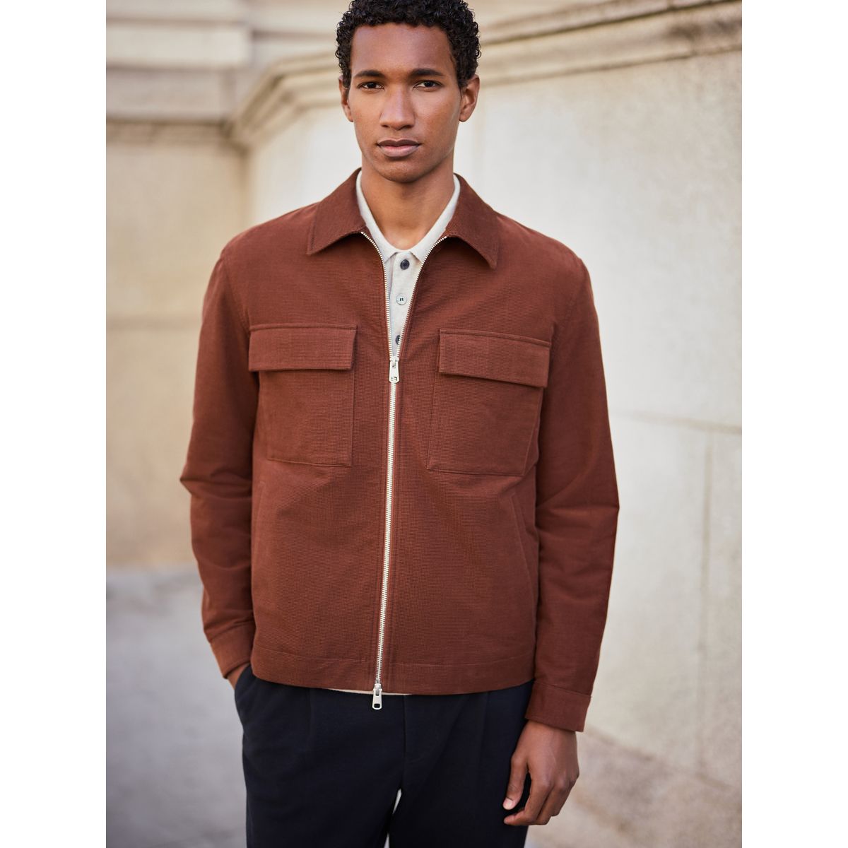 Veste-chemise à deux poches en velours côtelé marron fauve, NEXT