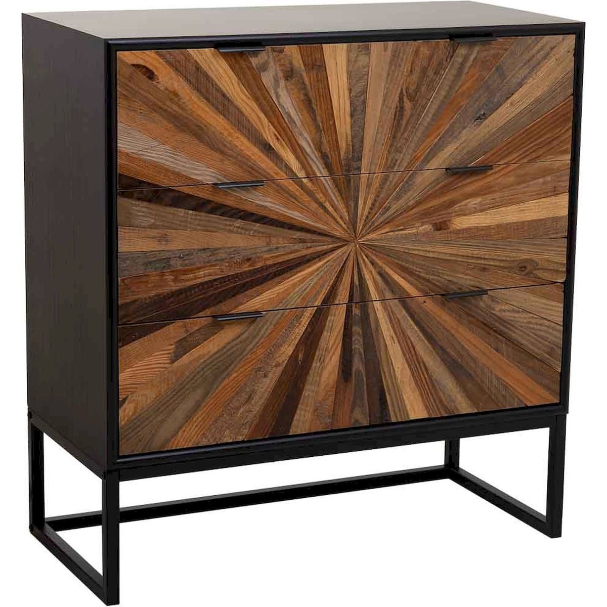 Commode en métal et bois, Effet graphique bois marron graphique et noir mat, RECOLLECTION