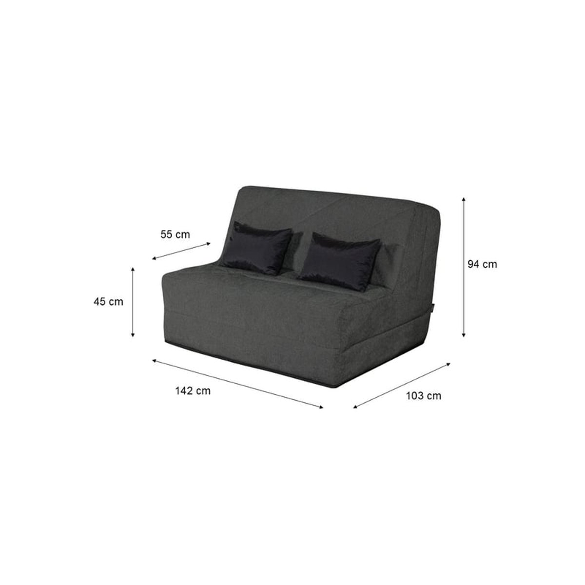 Banquette convertible NEA BZ, couchage 140x190, avec 2 coussins OFFERTS, Aba anthracite anthracite, RELAXIMA