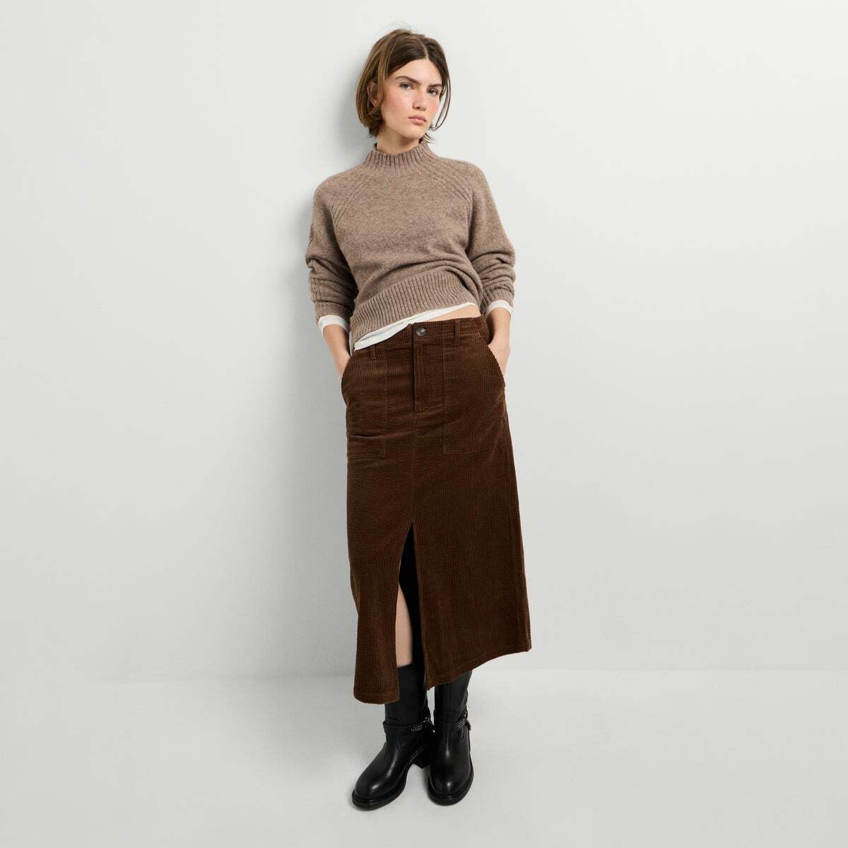 Jupe Midi En Velours Côtelé brun terre, PEPE JEANS