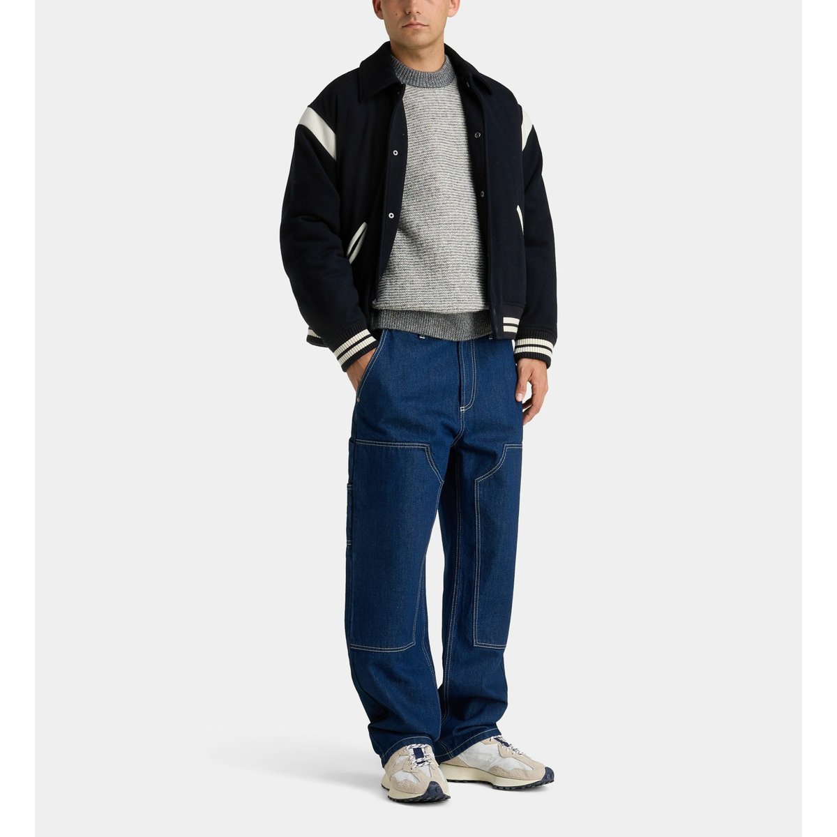 Blouson rarsity ample en laine bleu marine, GALERIES LAFAYETTE