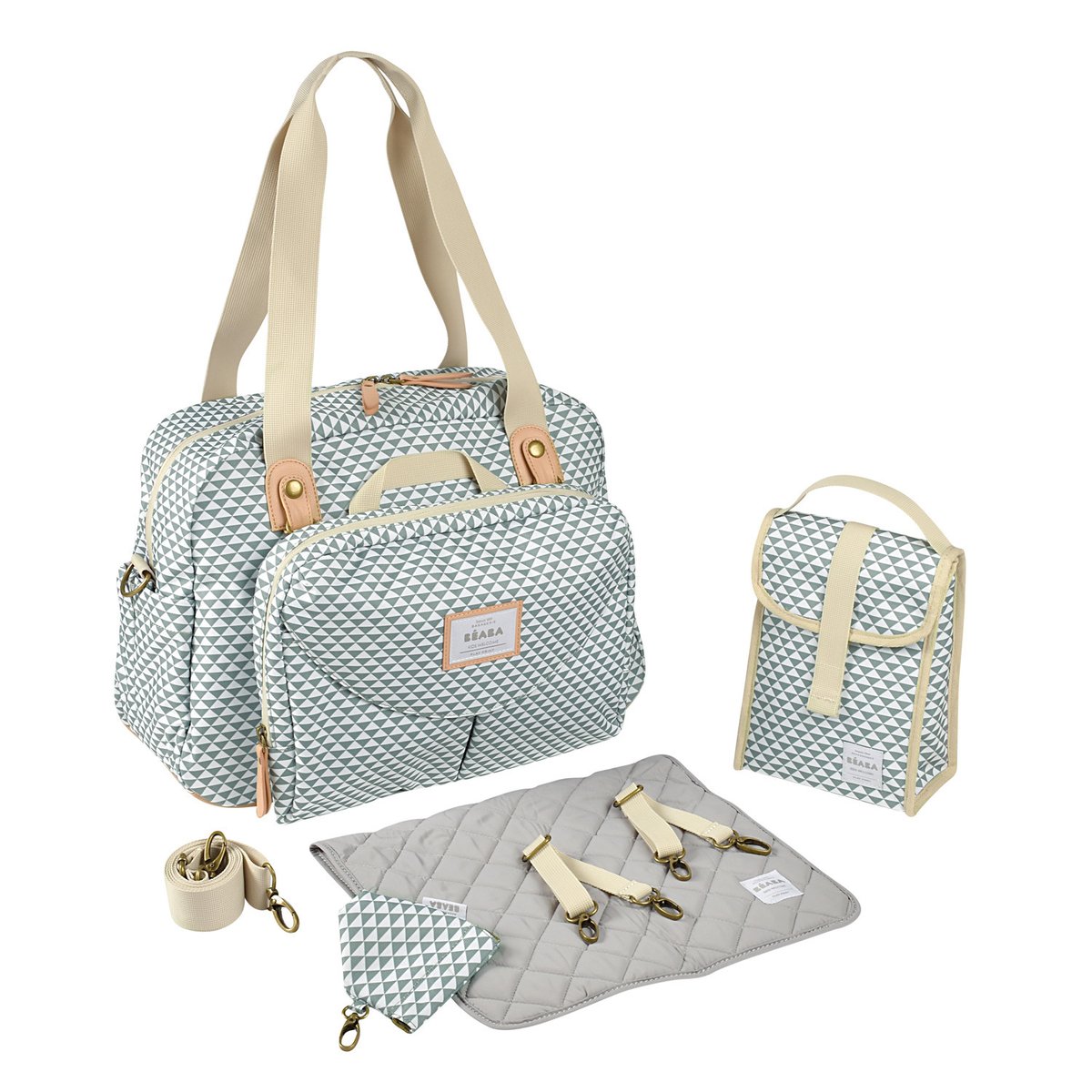 Sac à langer iconique grand volume 23 L GENEVE imprimé jeu vert sauge, BEABA