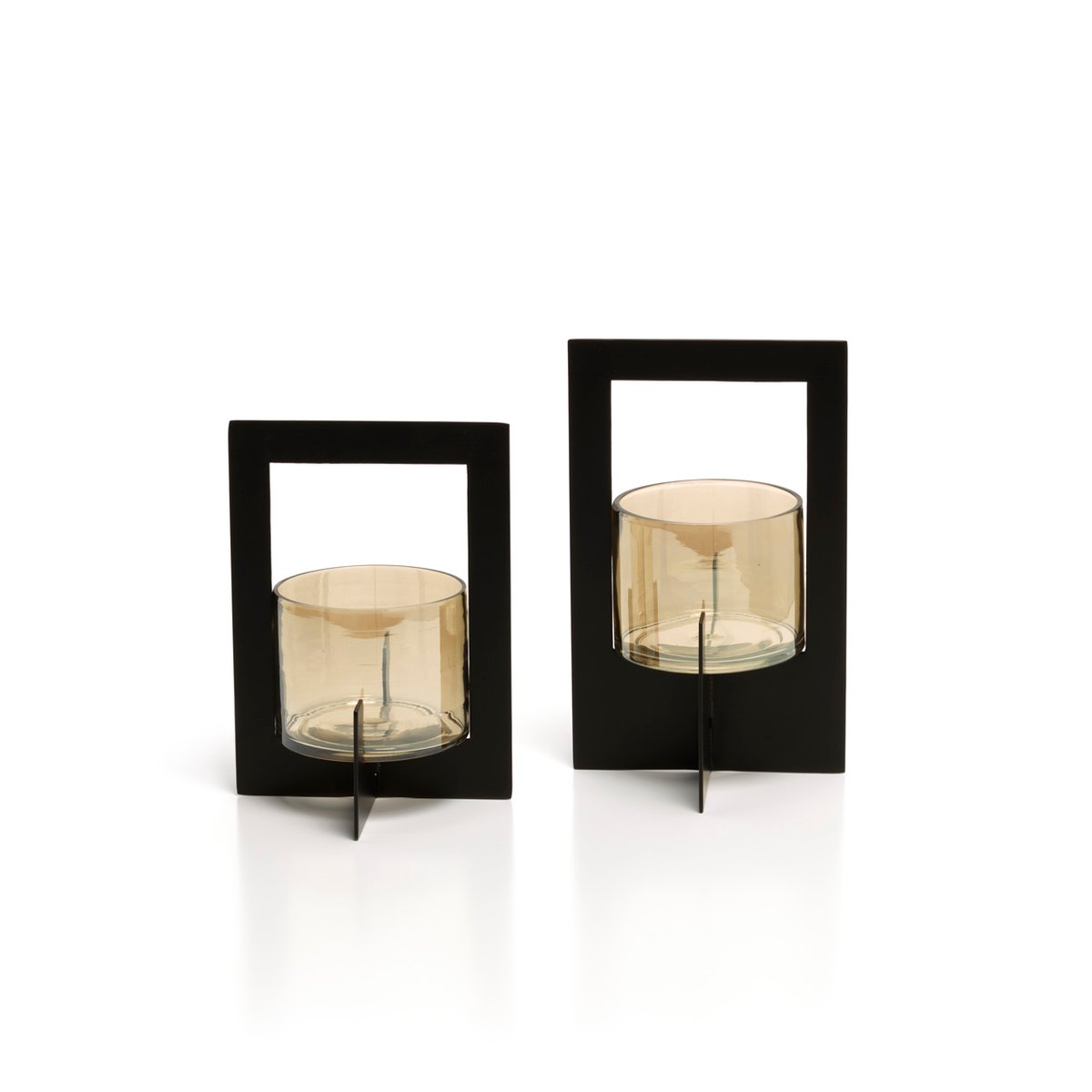 Bougeoir en laiton et verre HURRICANE FRAMED noir, BAZAR BIZAR