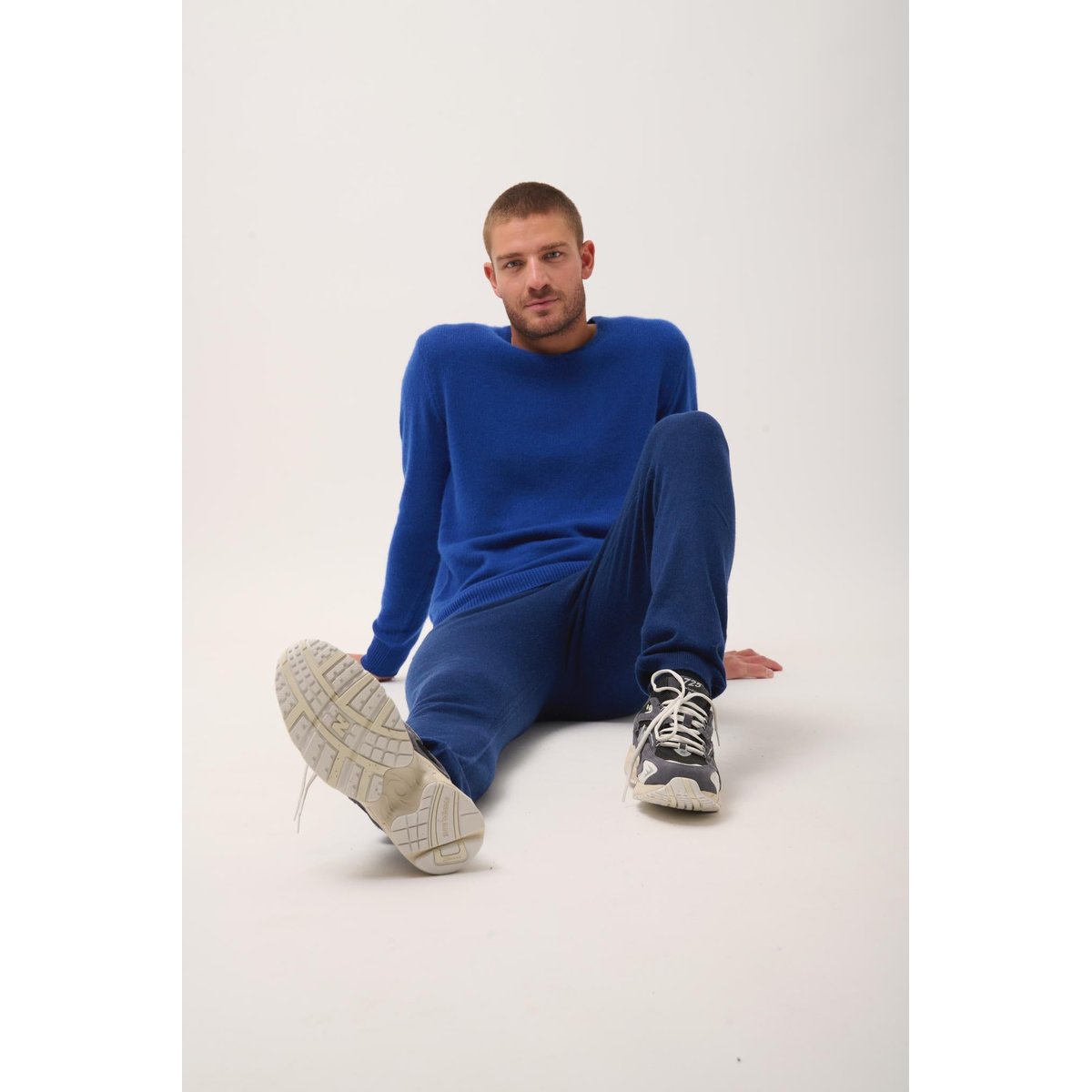 Pull Col Rond 4 Fils Outremer Gabin bleu foncé, JUST CASHMERE