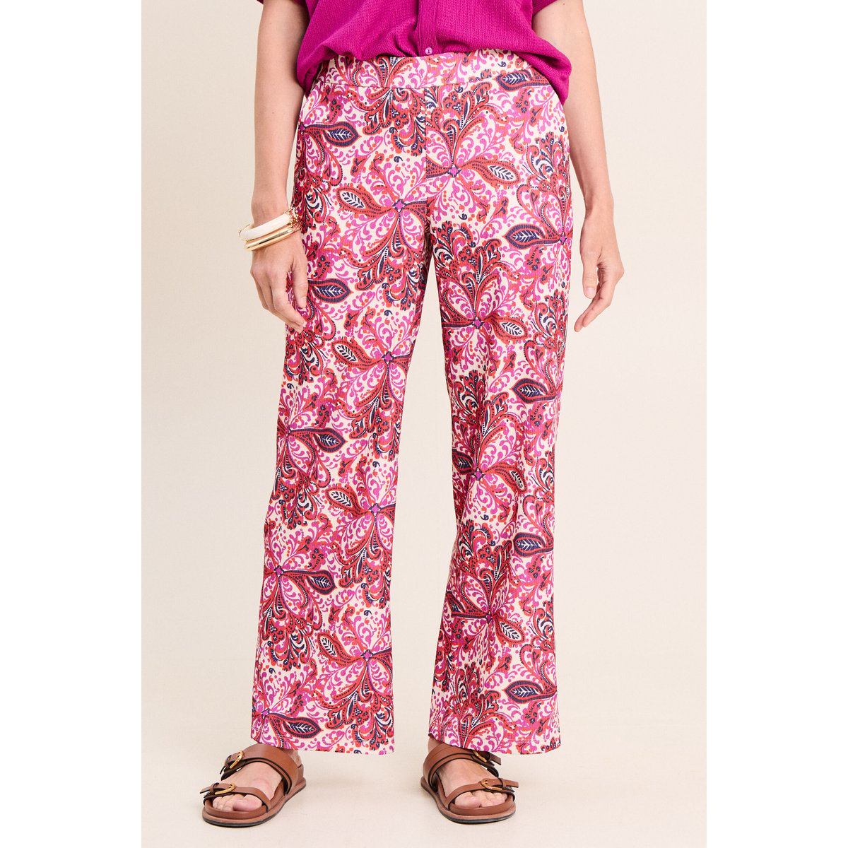 Pantalon large taille haute rose corail, BREAL