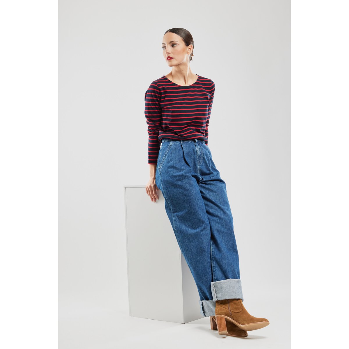 Marinière en coton léger PLOZEVET rich navy/braise, ARMOR-LUX