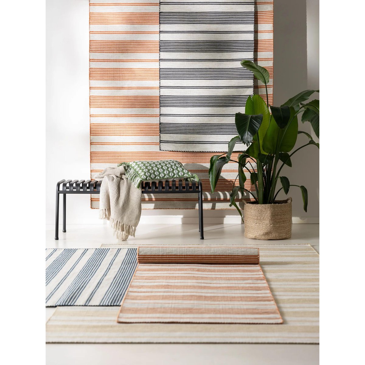 Tapis d'extérieur & intérieur tissé main RIDA beige/bleu, BENUTA