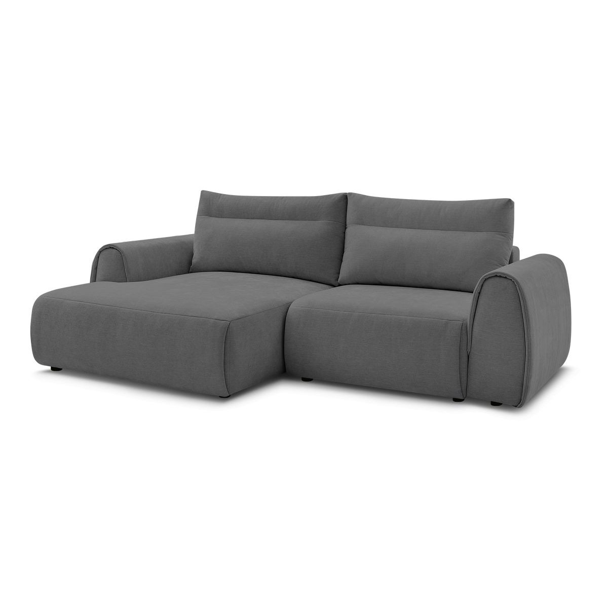 Canapé d'angle fixe compact 3 places tissu lisse, ADEN gris foncé, BOBOCHIC