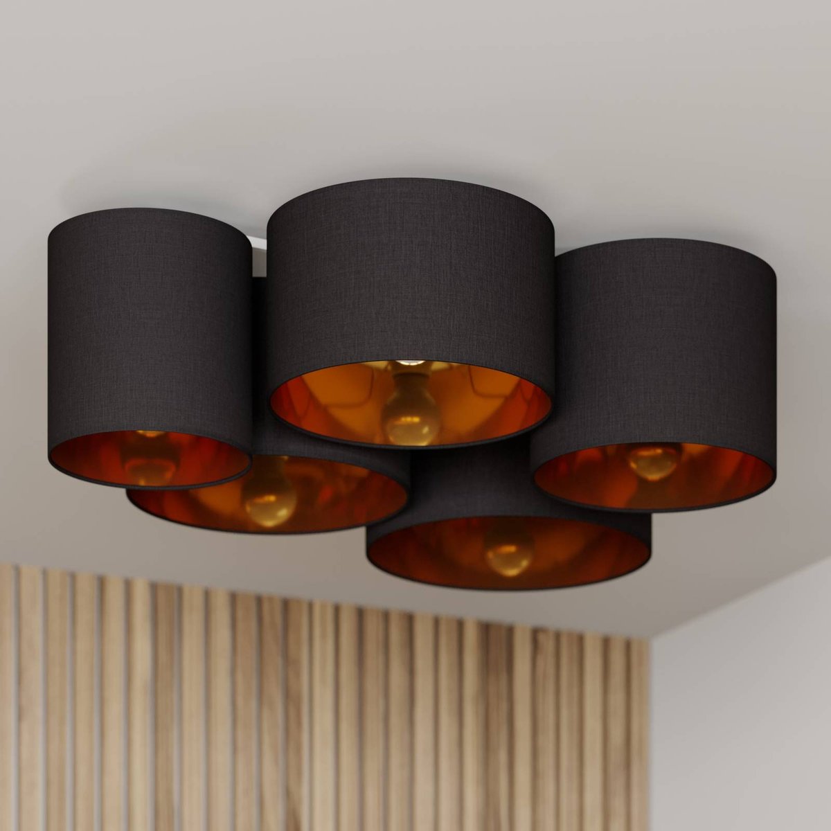 Plafonnier en textile moderne, Laurenz noir, doré, LINDBY