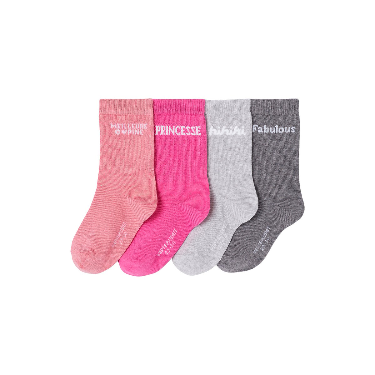 Lot de 4 paires de mi-chaussettes "message" assorties, VERTBAUDET