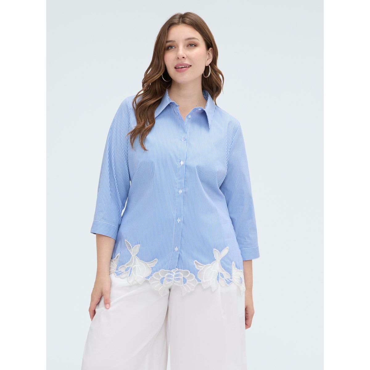 Chemise à rayures avec détail macramé light - blue, FIORELLA RUBINO