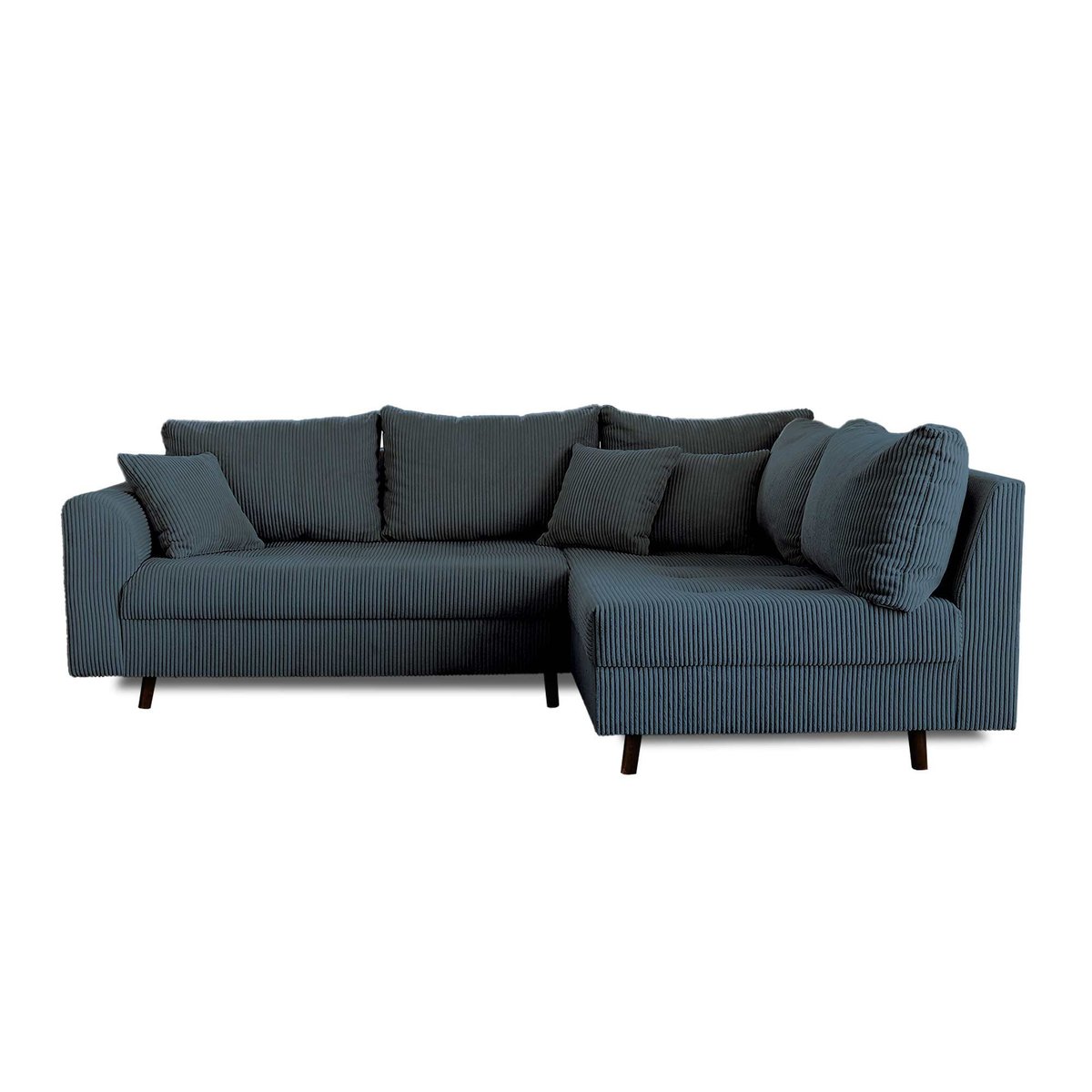 Canapé d'angle droit 4 places velours côtelé, RUNE bleu nuit, BEST MOBILIER