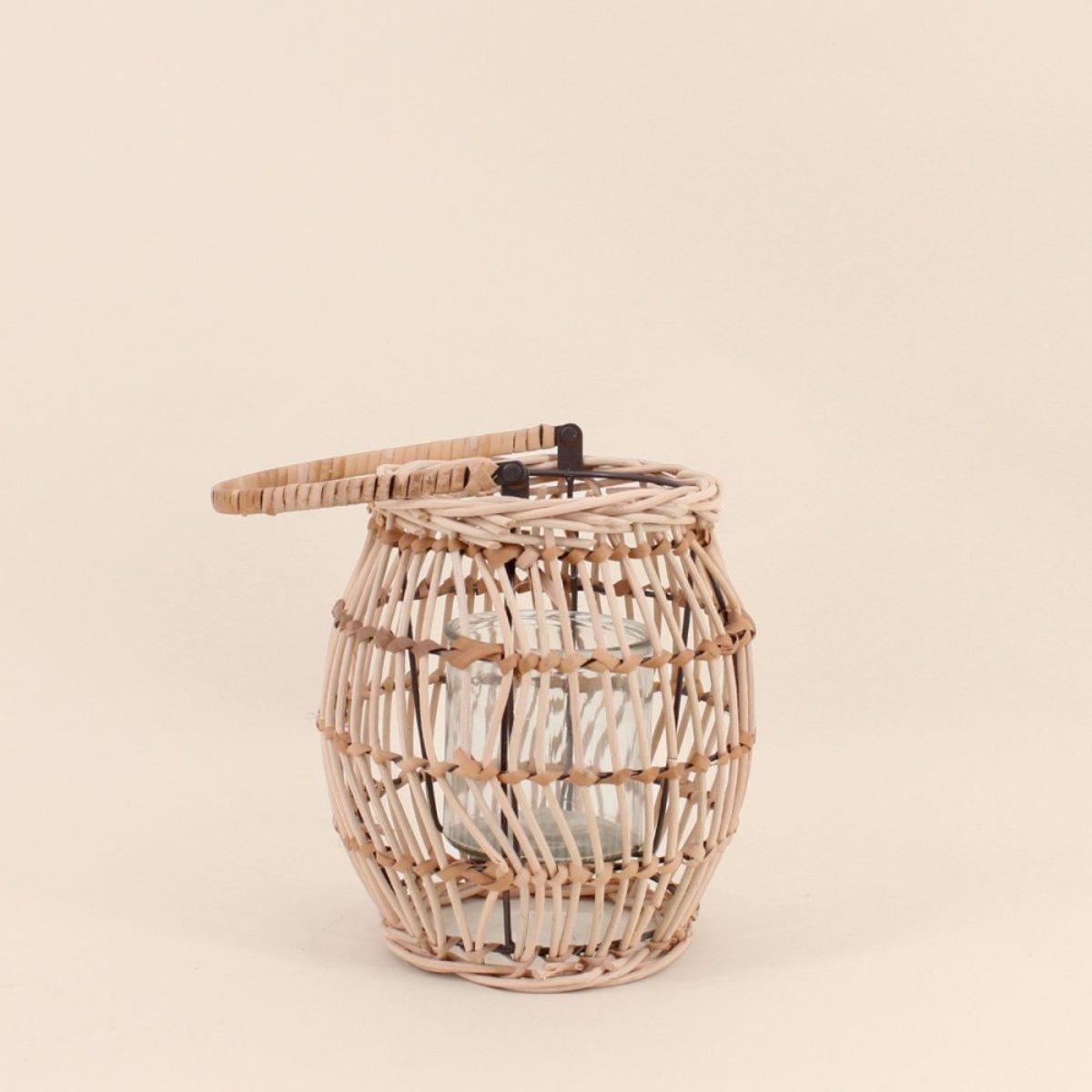 Lanterne en bois avec bougeoir en verre 21cm naturel, ORNAMI
