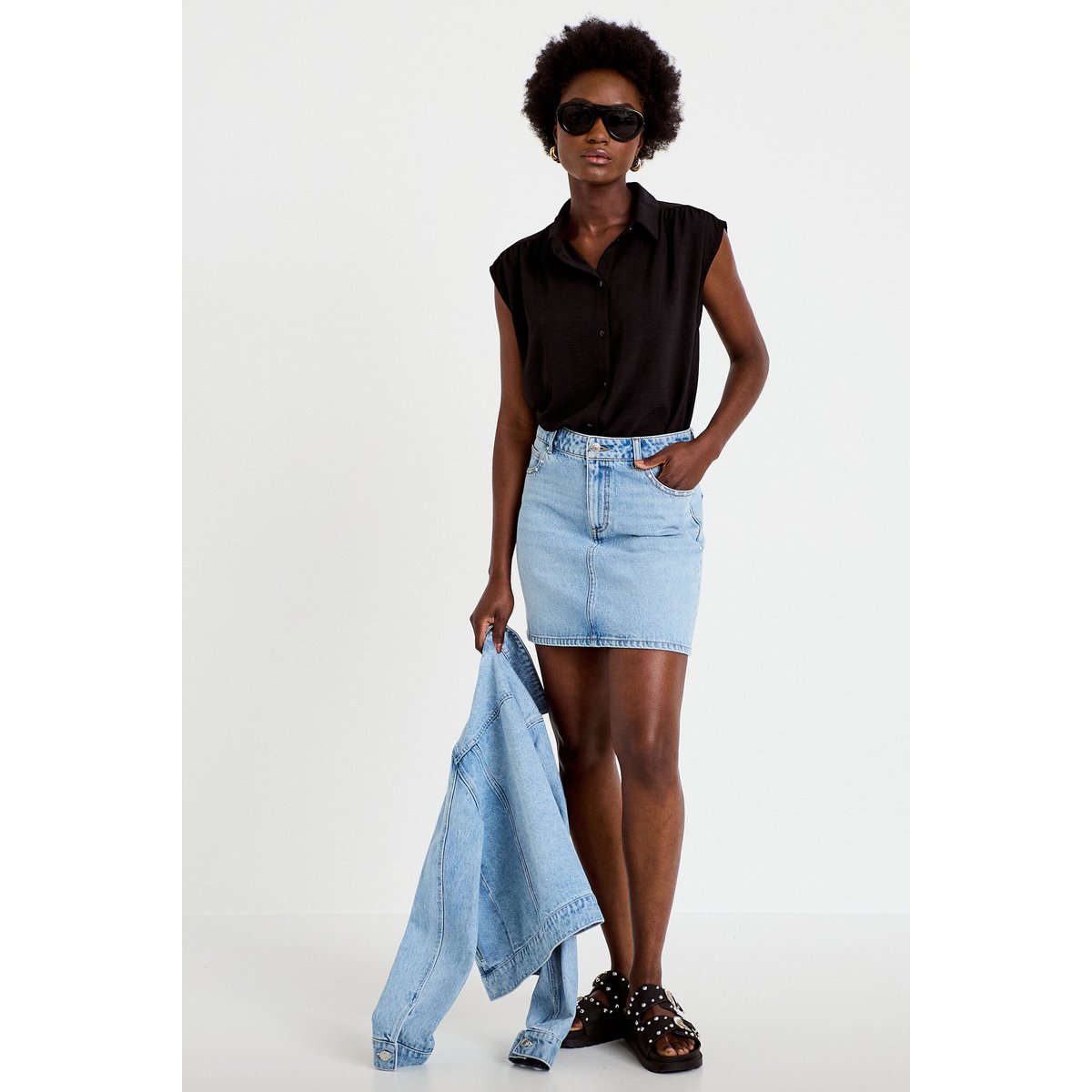 Chemise ample sans manches plissée noir, CACHE CACHE
