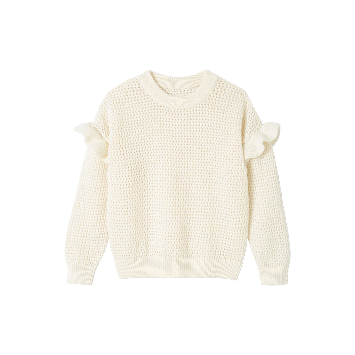 Pull à volants en maille fantaisie blanc, VERTBAUDET