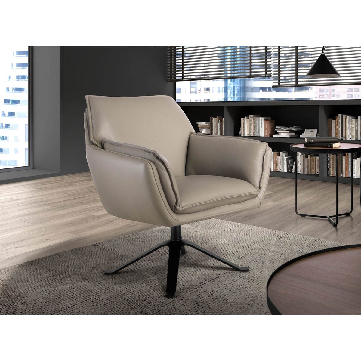 Fauteuil pivotant en cuir gris foncé gris foncé | noir, ANGEL CERDA