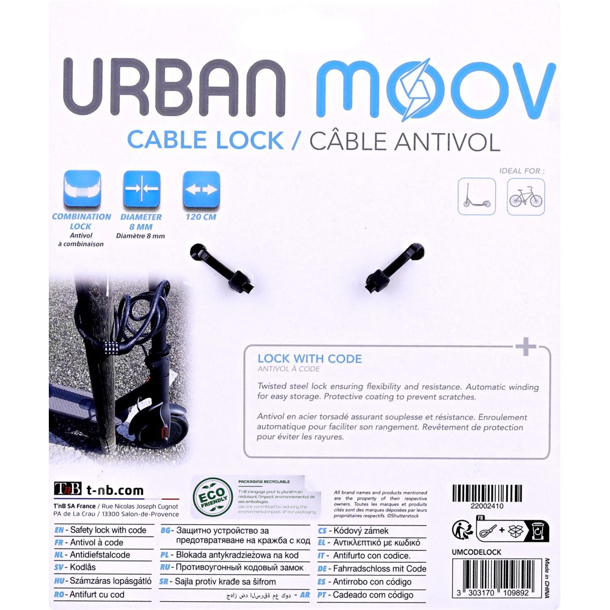 Antivol cable à code - noir noir, TNB