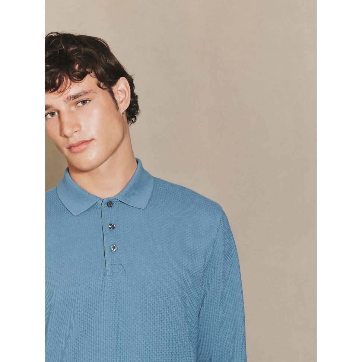 Polo texturé à manches longues edit bleu, NEXT