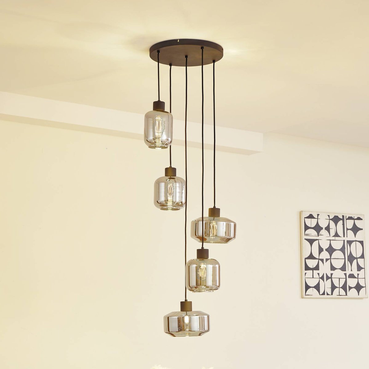 Suspension en verre, Hildur gris fumé, noir sable, LINDBY