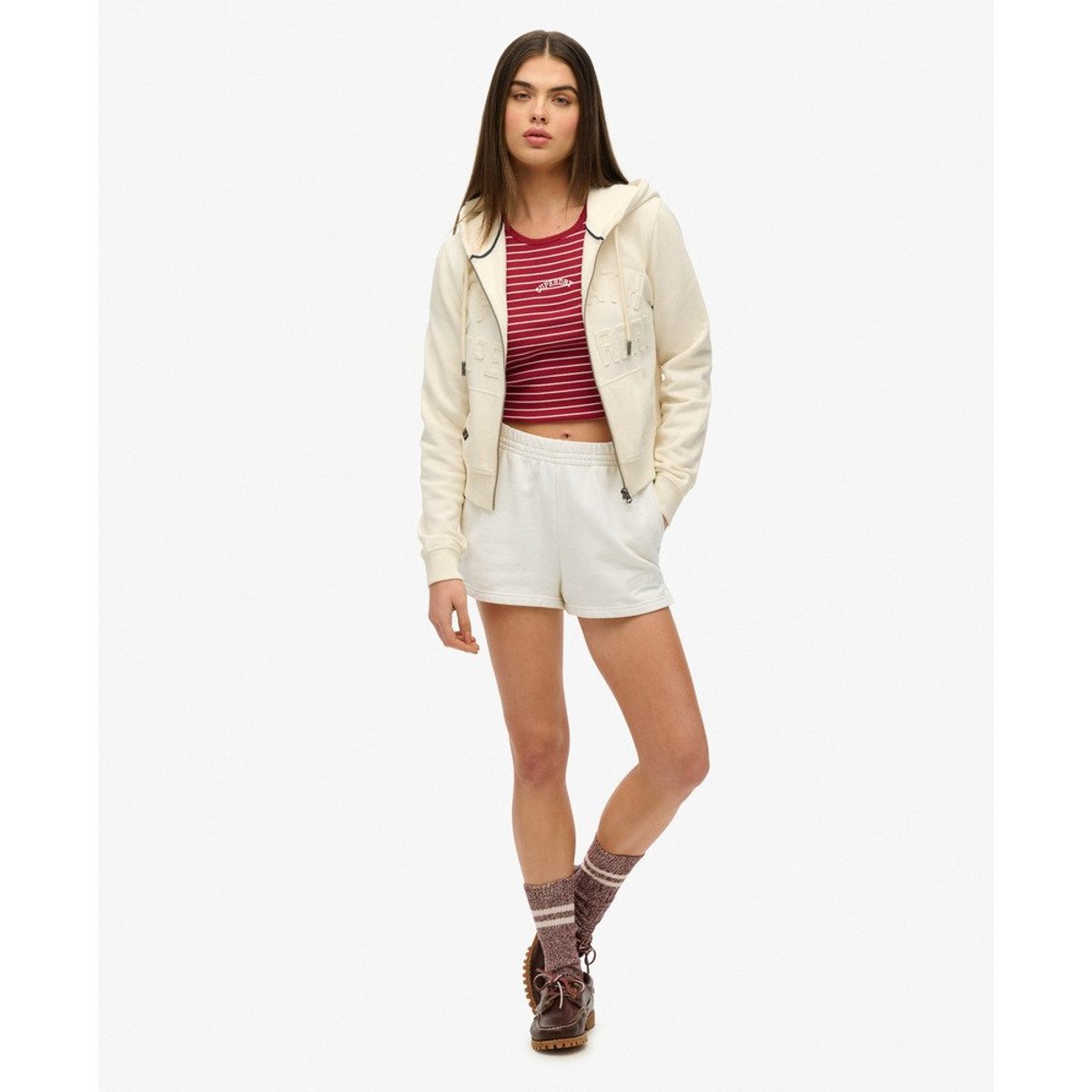 Short brodé ton sur ton Athletic Essentials blanc cassé os du désert, SUPERDRY