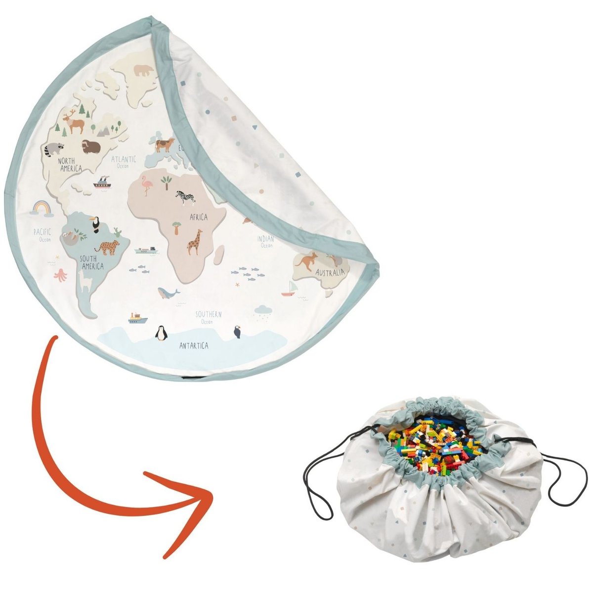 Sac à jouet 2 en 1 réversible Noomad Original blanc, vert d'eau, bleu, PLAY&GO