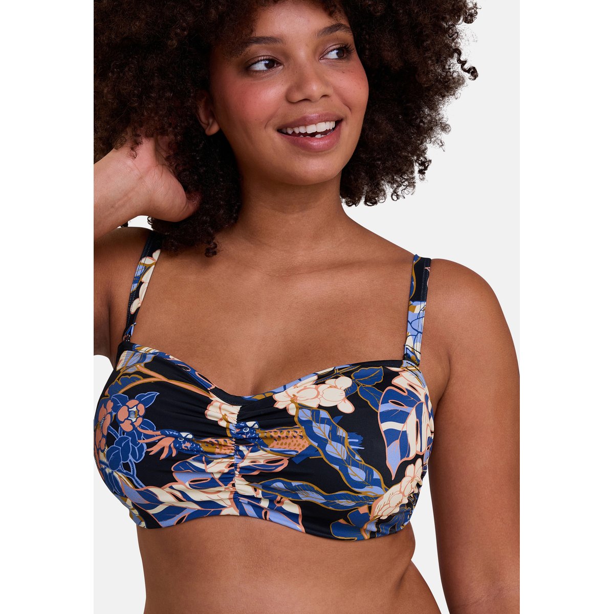 Haut de maillot de bain bandeau Fidji imprimé exotique noir, SANS COMPLEXE