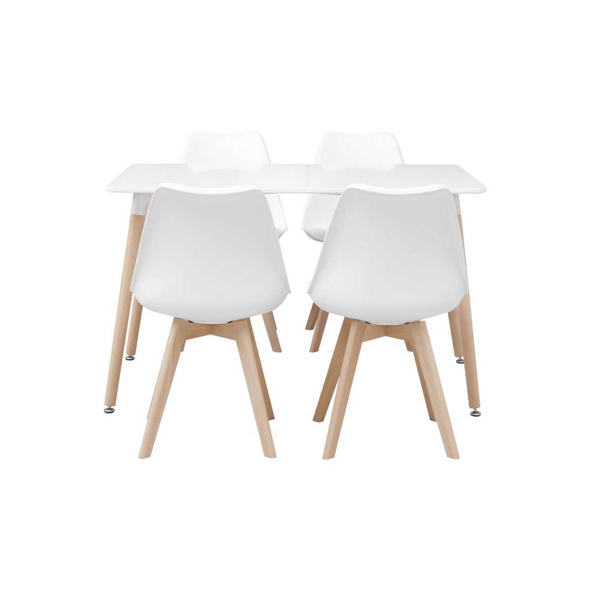 Ensemble table à manger scandinave pieds bois de hêtre 4 chaises HEDVIG 120X80CM blanc, SWEEEK