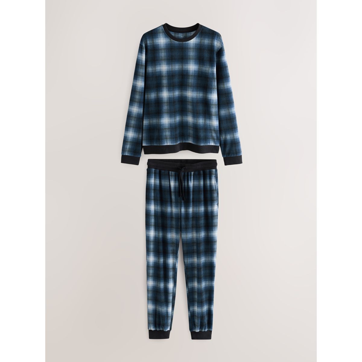 Pyjama motionflex à manches longues carreaux bleu marine, NEXT
