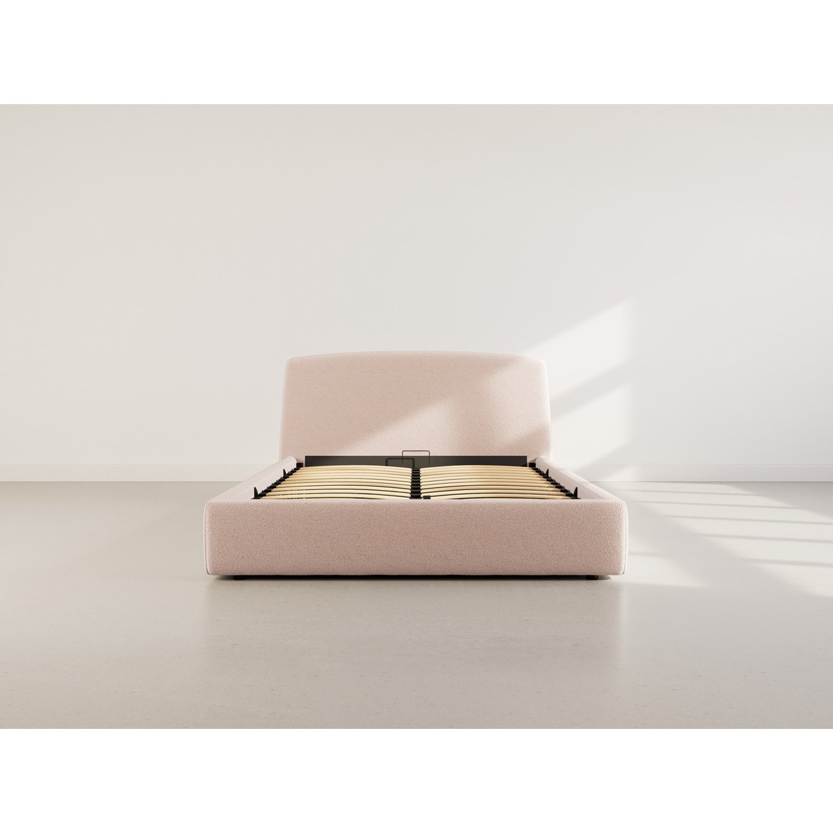 Lit coffre 160x200 cm en tissu bouclette, JULIETTE beige, LISA DESIGN