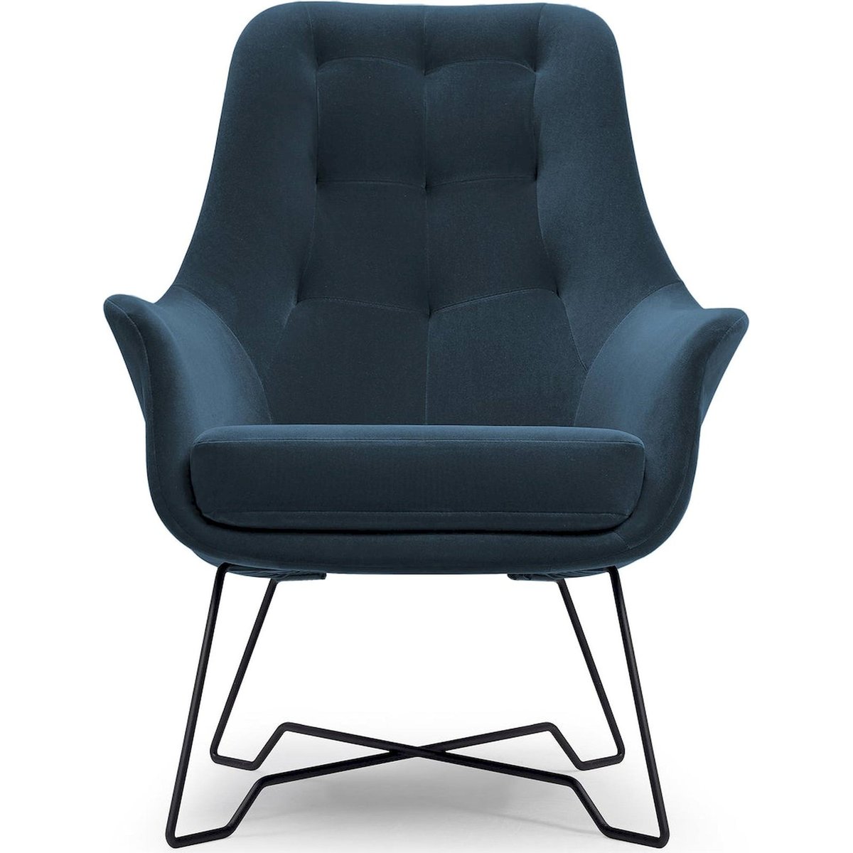 Fauteuil cabriolet capitonné en velours bleu pétrole castel, RECOLLECTION